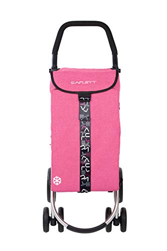 Carlett Carro de la Compra 4 Ruedas | Lett460 | Carrito Plegable con Gran Capacidad, 25kg, Bolsa Principal 40L, Térmica 10L, Polietileno, Malva