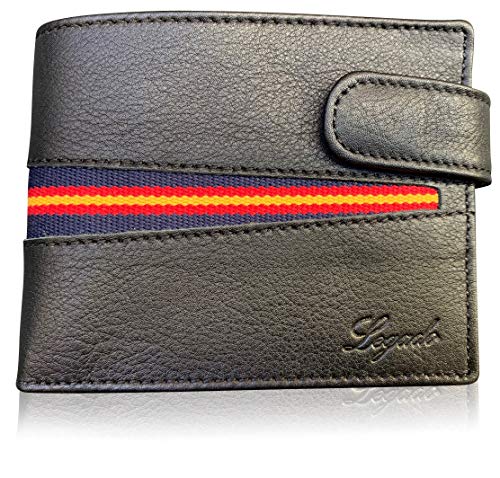 Cartera para Hombre con Monedero Negra LEGADO Cartera con Monedero Hombre Cartera de Piel para Hombre Bandera españa Cartera de Cuero Hombre Negra (con Cierre)