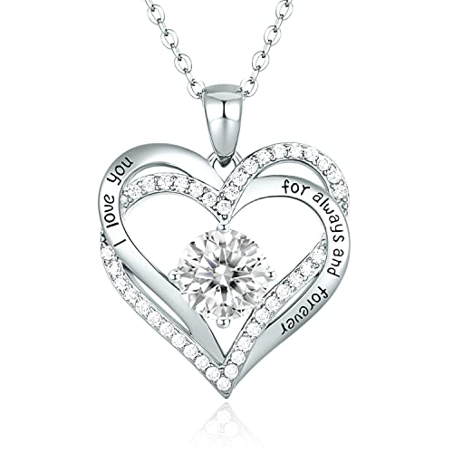 CDE Collares de Corazón para Mujer de Plata 925 Collares Colgante de Mujer Colgante de Diamantes Niña, con Caja Regalo, Regalo para Día de la Madre Esposa y Novia Blanco