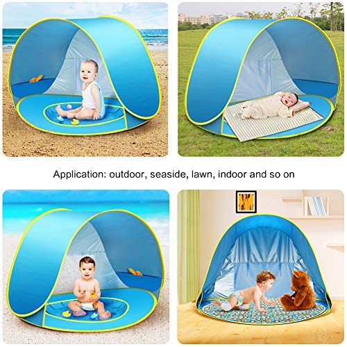 CeeKii Tienda Playa Bebe, Pop-up Tienda de bebé con Piscina para Infantil Carpa Plegable Portátil Protección Solar Anti UV 50, Tienda Campaña Playa para Bebés para Vacación Playa Parque - Azul