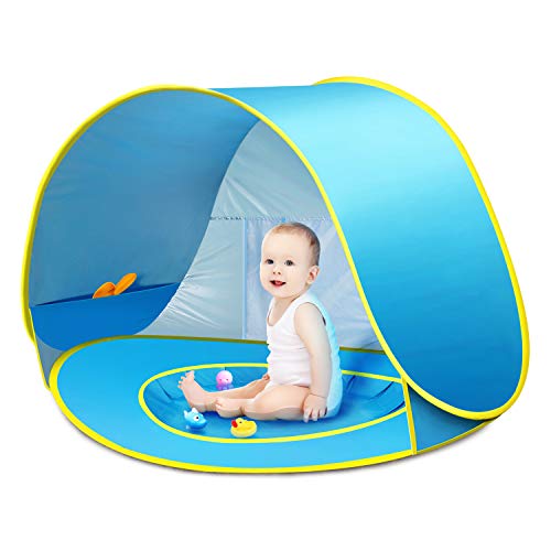 CeeKii Tienda Playa Bebe, Pop-up Tienda de bebé con Piscina para Infantil Carpa Plegable Portátil Protección Solar Anti UV 50, Tienda Campaña Playa para Bebés para Vacación Playa Parque - Azul