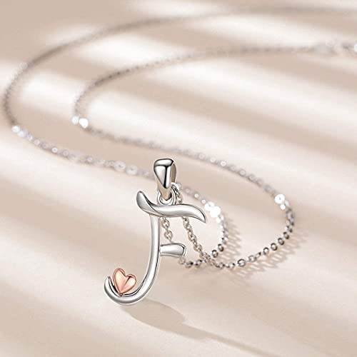 CELESTIA Letra F Collar para Mujeres Niñas, Letra Inicial y Corazón Colgante de Plata de Ley 925 y Oro Rosa, Joyería Personalizados para Ella