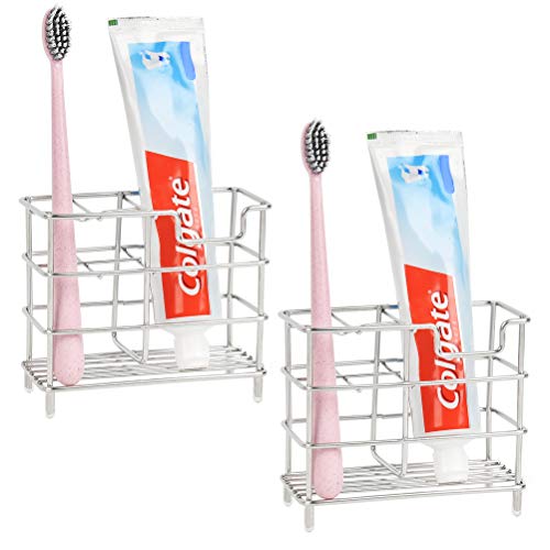 CENBEN 2pcs Soporte para Cepillo de Dientes,Porta Organizador Cepillo de Dientes y Pasta de Acero Inoxidable, Tocador Encimera de Baño,Accesorios para Baño,Portacepillos de Dientes Multifuncional