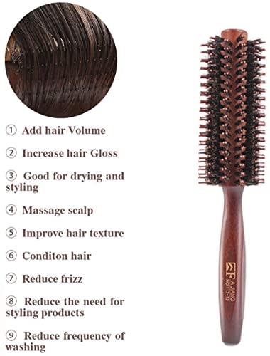 Cepillo de pelo redondo de madera con cerdas de jabalí natural, cepillo de pelo antiestático para peinar, secar, rizar, añadir volumen de cabello y brillo