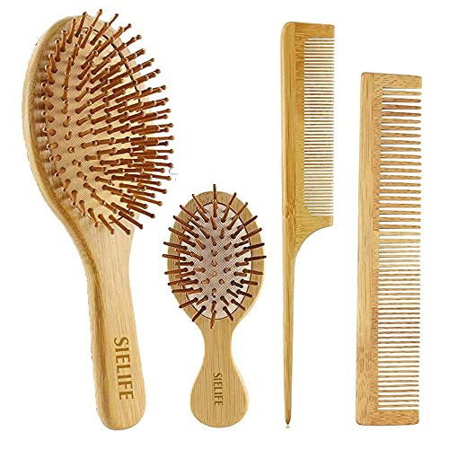 Cepillo para el cabello, juego de peine de madera natural ecológico Cepillo para cabello largo, reducción de enredos y roturas del cabello, promoción del crecimiento del cabello