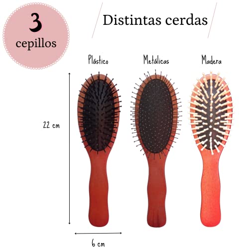 CEPILLO PELO de Madera Pack de 3 Peines | Ideal para Todo tipo de Cabellos | Pelos Rizados Lisos Normales o Encrespados | Peine Alisador de Cabello Natural Antitirones y Desenredante