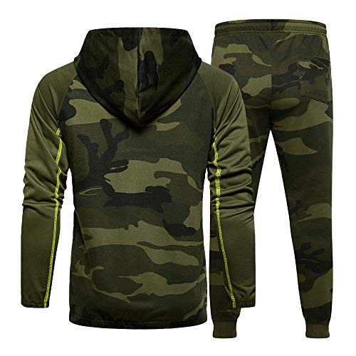 Chándal de camuflaje para hombre, conjunto de sudadera con capucha, 2 piezas, otoño, deportivo, para hombre, fitness, camuflaje, sudaderas, chaqueta + pantalones, conjuntos - TZ57JM Verde, XXL