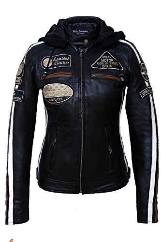 Chaqueta Moto Mujer de Cuero Urban Leather '58 LADIES' | Chaqueta Cuero Mujer | Cazadora Moto de Piel de Cordero | Armadura Removible para Espalda, Hombros y Codos Aprobada por la CE |Negro | 5XL