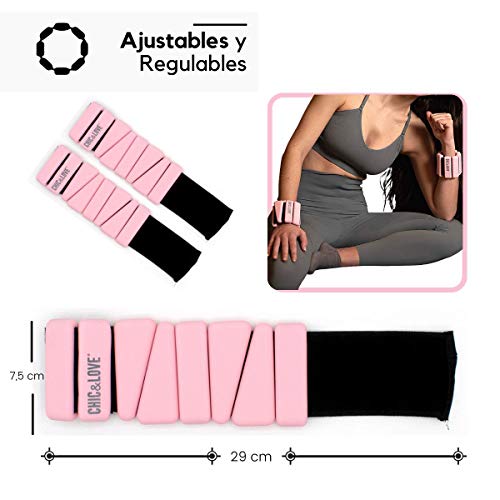 CHIC & LOVE® | Set de Pesas Lastradas para Tobillos y Muñecas | 2x0,45 Kg de Peso | Ajustables y Regulables |Para Tonificar y Potenciar tus Rutinas Ejercicio |Gimnasio, Natacion, Caminar o Yoga (Rosa)