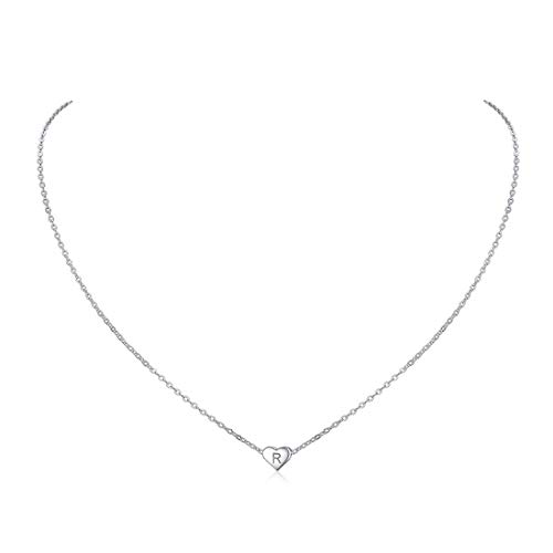 ChicSilver Collares Elegantes de Mujeres Choker Extensible Corazón Plata de Ley 925 R Letra Inicial de Nombre Abreviatura Joyería Moderna Decoraciones