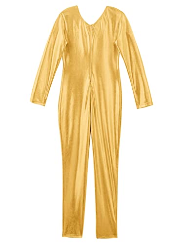 CHICTRY Bodies Jumpsuit Mono para Danza Gimnasia Leotardo Body Nude Maillot Manga Larga para Ballet Deporte Niñas Niños Sportswear Dancewear 5-12 Años Dorado 6 años