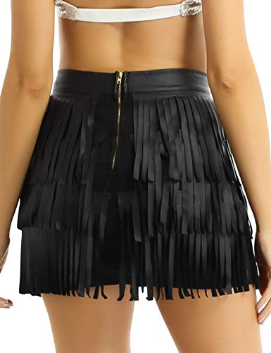 CHICTRY Falda de Baile Latino Latin Moderno Danza del Vientre Mujer Traje de Baile Latino Salsa Tango Rumba Cha Cha Falda de Borlas Flecos Cintura Elástica Elegante Negro B L