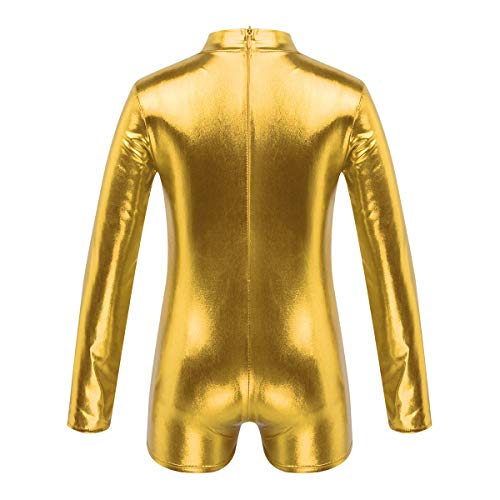 CHICTRY Maillot Gimnasia Ritmica Niña Clásico Leotardos Gimnasia Maillot Brillante de Danza Ballet Body Mangas Largas Traje de Patinaje Artístico Bailarina Infantil 6-12 Años Dorado 12 años