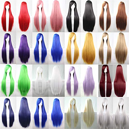 Chiguo 80cm/ 32'' Peluca de Las Mujeres Pelo Largo Recta De Las Mujeres Cabello Peluca Cabello para Adultos Cosplay Disfraz Fiesta de Halloween Peluca Pelucas para Adultos (Rojo)