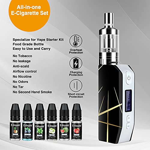 Cigarrillo Electronico de Vapor sin Nicotina Vaper Kit Cigarro Electronico Vaporizador kit completo-80W/2000mAh Batería con 6x10ml de E-líquido, 3m Tanque de Evaporadorl, 0.5Ohm Núcleo de Atomización