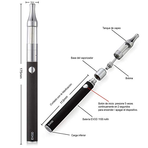 Cigarrillo electrónico Kit E Cigarette Cachimba/Kit doble: 2x batería EVOD 1100mAh + 2x atomizador Mini Protank + 5x bobinas adicionales + 8x10ML e-líquido sin nicotina (2 piezas negro + blanco)