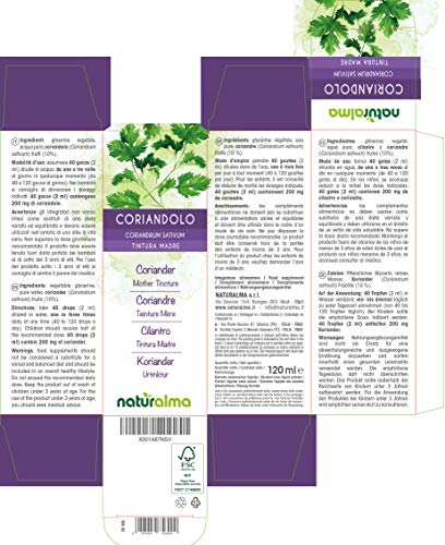 Cilantro o Coriandro (Coriandrum sativum) frutos Tintura Madre sin alcohol Naturalma | Extracto líquido gotas 120 ml | Complemento alimenticio | Vegano