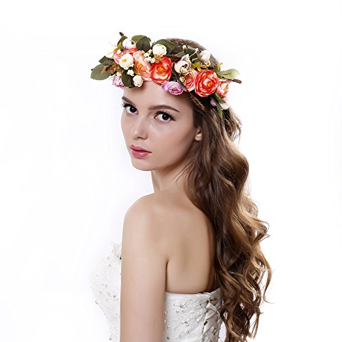 Cinta para el cabello Ever Fairy® de corona de flores, ajustable, para mujer o niñas naranja Taille unique