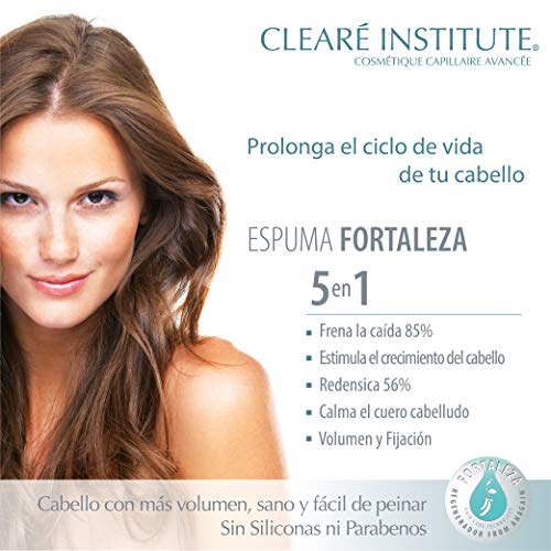 Clearé Institute Espuma Fortaleza Anticaída - Calma Cuero Cabelludo | Estimula el Crecimiento del Cabello | 97% Ingredientes Naturales | Aporta Volumen y Fijación | Sin parabenos - 150ml