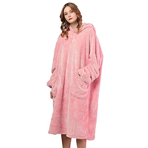 CMTOP Manta Mujer De Sudadera con Capucha Calentita Grande Pullover Manta de TV Hombres Y Mujeres Suave Color SóLido Invierno Talla úNica(Rosado ,Talla única )