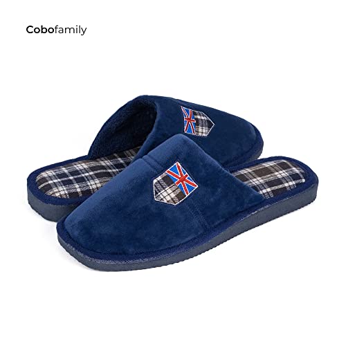 CoboFamily Zapatillas de Estar por Casa Hombre Invierno, Zapatos Suapel Plano Abiertas Termicas Comodas Pantufla Suela EVA (43, Marino)