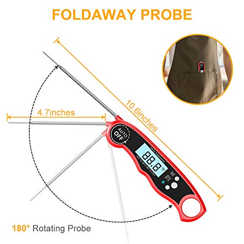 Cocoda Termometro Cocina Digital, Termómetro Carne de Lectura Instantánea de 2S con 4.7'' Sonda Larga, Pantalla LCD Retroiluminada, IPX6 Impermeable, Termometro Horno para BBQ, Comida