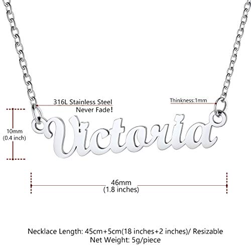 Collar nombre personalizable acero inoxidable letrero Victoria tono plata colgantes de moda para cuello