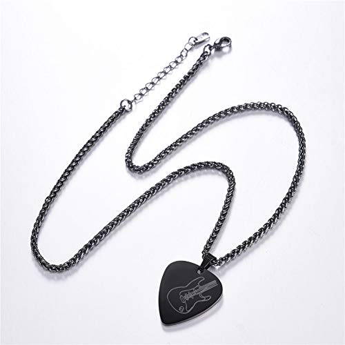 Collar plectro de guitarra para hombre mujer cadena negra trigo con colgante de púa material dudadero acero inoxidable 316L