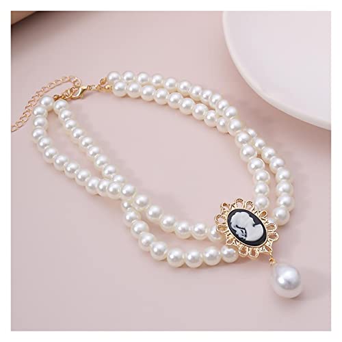 Collares Collar de gargantilla de perla corta en capas para mujeres con abalorios blancos collar joyería de boda perla gargantilla collar regalos collares para mujeres ( Metal Color : G )