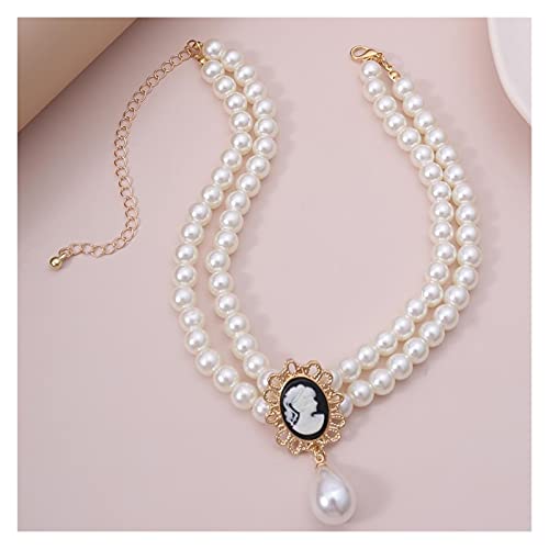Collares Collar de gargantilla de perla corta en capas para mujeres con abalorios blancos collar joyería de boda perla gargantilla collar regalos collares para mujeres ( Metal Color : G )