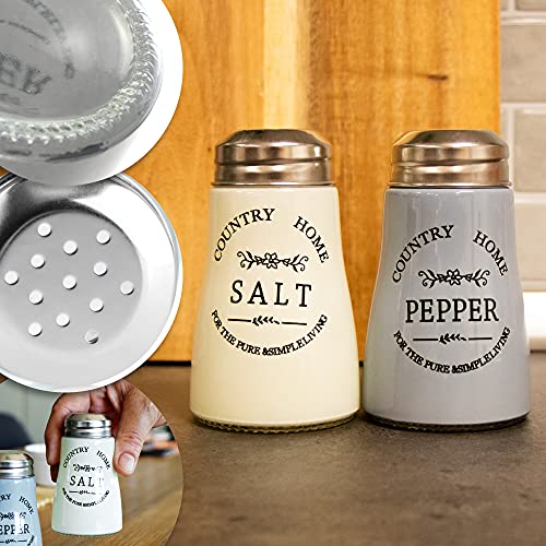 COM-FOUR® 4x Spice shaker de vidrio - Salero y pimentero en estilo rústico inglés antiguo - Estilo country/western, ideal para sal y pimienta gruesa (04 piezas)