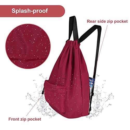 Comius Sharp Bolsas de Cuerdas para el Gimnasio, Bolsa Lona Mochilas Casual para PC Viaje Libros Acampada Estudiantes Escuela Mochila Cuerda para Chico Chica Hombre Mujer (Red Wine)