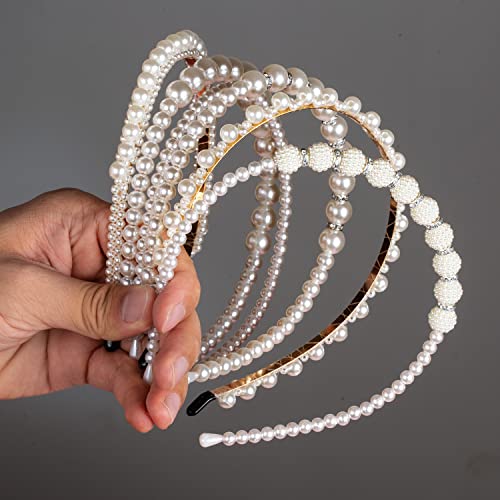 Comius Sharp Diadema de Perlas sintéticas, 6 Piezas Perlas Blancas Accesorios,Accesorio para el Pelo de Boda, para Mujer, Novia, Boda, Elegante, Hecho a Mano para cumpleaños, día de San Valentín (A)