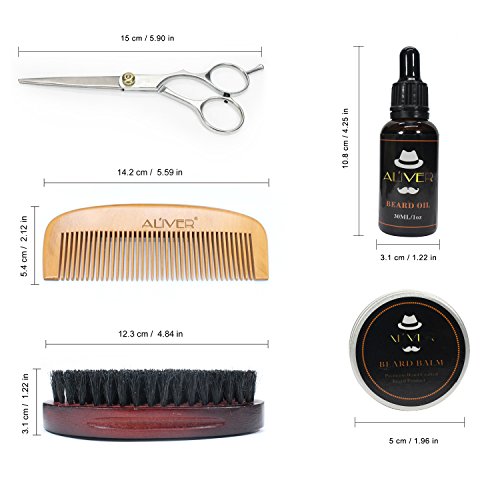 Conjunto de peine y peine para hombre Kit de aseo y barba contiene aceite de barba Bigote y barba Bálsamo Mantequilla Cepillo de barba de barba Peine de barba Set de regalo de tijeras afiladas