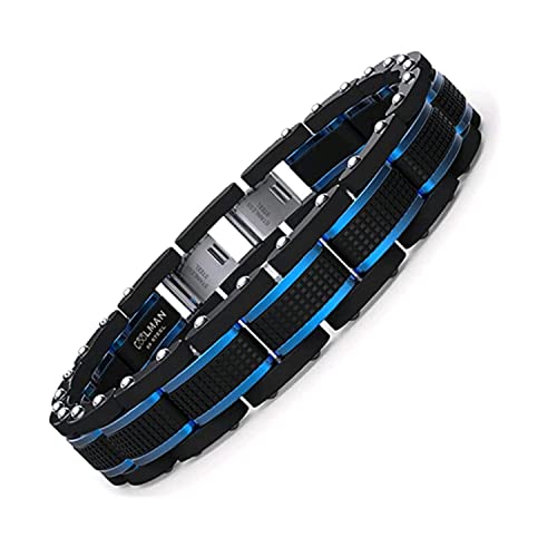 COOLMAN Pulseras Hombre Acero Inoxidable Pulsera Hombre Pulseras de Hombre Azul & Negro Ajustable 15.5-17CM