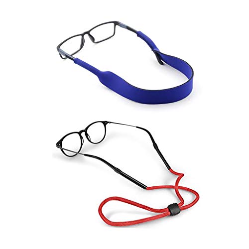 Coriver Paquete de 8 Gafas Correa Banda deportiva, 4 piezas Neopreno Cordón elástico Correa de sujeción Banda y 4 piezas Soporte de gafas ajustable Correa Cable de vidrio