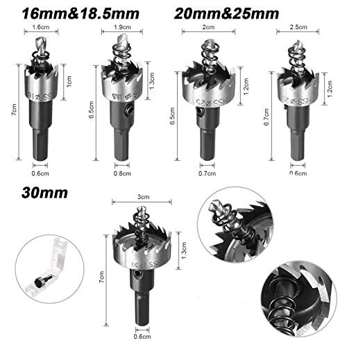 Coronas Perforadoras MOHOO Juego de 5PCS Sierras de Corona 16-30 mm HSS para Metal Agujero de Acero de Alta Velocidad Broca Corona