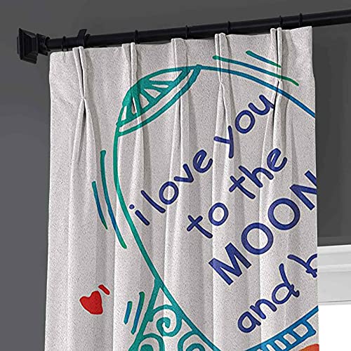 Cortina de oscurecimiento con texto "I Love You", diseño de cohete que va al espacio con motivos galácticos a las estrellas, felicidad, San Valentín, cortina de dormitorio, panel de sala de estar, 172
