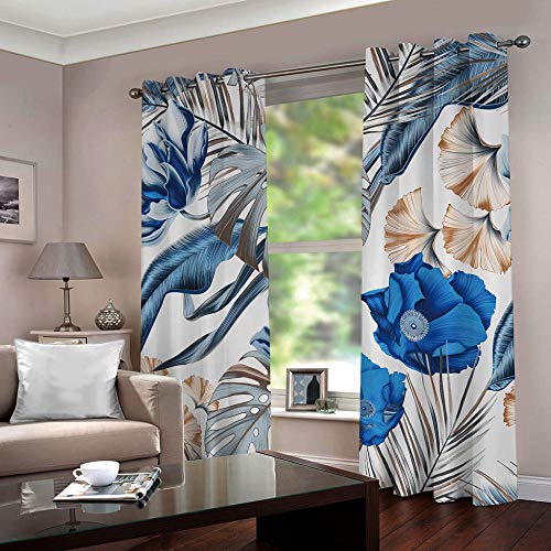 Cortinas Salón 140x160cm（AxL） Iris Azul Flor Impresas En 3D para Cortinas Y Tienen Buenas Propiedades De Sombreado Adecuadas para Cortinas De Balcón En La Sala De Estar Y El Dormitorio