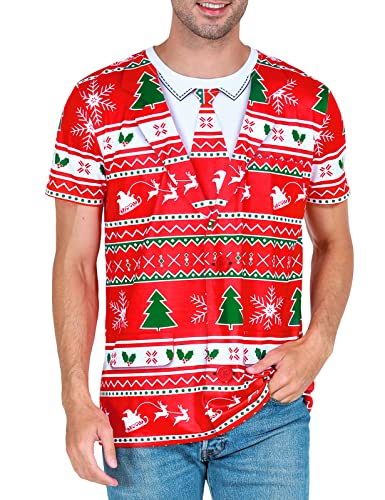 COSAVOROCK Esmoquin de Traje para Hombre Camiseta de Navidad Rojo XXL