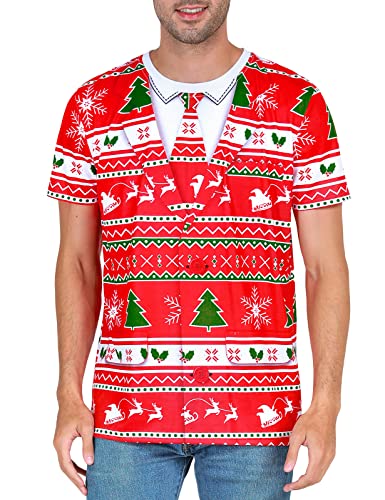 COSAVOROCK Esmoquin de Traje para Hombre Camiseta de Navidad Rojo XXL