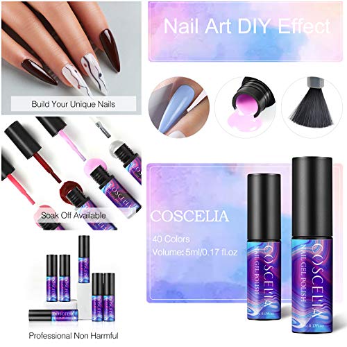 COSCELIA 5ML Kit Uñas de Gel 15PCS 36W Lampara U-V/LED Uñas con 3 Temporizadores (60s, 90s, 120s) Esmalte Semipermanente Torno Eléctrico para Uñas Base Top Gel de Manicura Kit