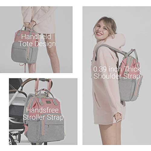 COSYLAND Mochilas para Pañales Biberones Bolso de Cambio Mamá Multifuncional Impermeable Gran Capacidad con Aislado Bolsillos para Cuidado Bebé con 2 Correas de Cochecito Puerto y Cable USB Gris+Rosa