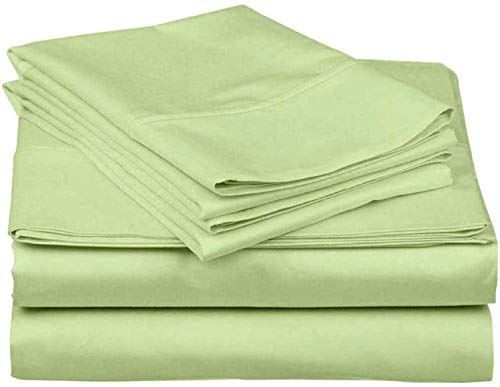 Cotton Bed Sheet Set 4 PC, 100% Long-Staple Combed Cotton, 400 Thread Count ,Breathable, Soft & Silky Sateen Weave Fits Mattress with 30 CM Deep Pocket, Sage Solid - Super King Size