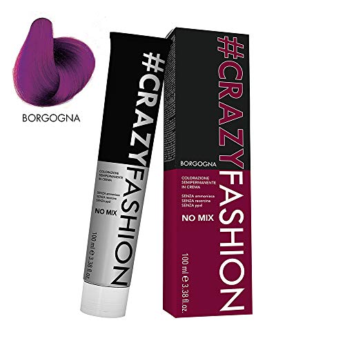 Crazy Fashion - Crema Colorante Semipermanente para el Cabello - Sin Amoníaco, Resorcinol ni PPD - Tintes Temporales para el Cabello - Colorante Borgoña - Tubo de 100 ml