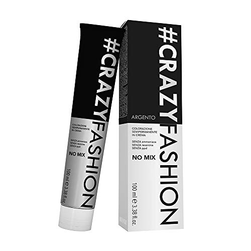 Crazy Fashion - Crema Colorante Semipermanente para el Cabello - Sin Amoníaco, Resorcinol ni PPD - Tintes Temporales para el Cabello - Colorante Plata - Tubo de 100 ml