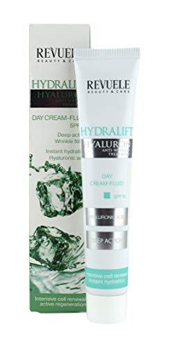 Crema de día antienvejecimiento Hydralift de Revuele, con factor de protección solar 15 Tratamiento hialurónico Hydralift. Acción profunda, hidratación instantánea, regeneración intensiva de células.