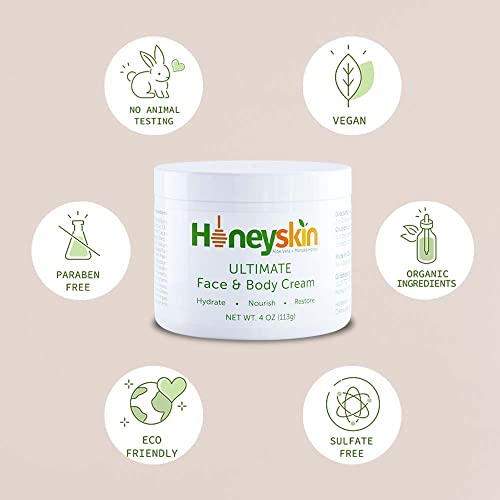 Crema Orgánica Hidratante Esencial(59 ml) Cara & Cuerpo, Miele de Manuka, Aloe Vera, Anti-Edad, Loción Reparadora Piel Seca, Eczema, Psoriasis, Erupciones, Rosácea, Arrugas, 100% Garantía de Reembolso