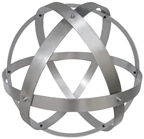 Cristal Genesa en Aluminio Natural Cepillado, de 32cm de diámetro, bandas de 25mm de ancho, entrelazadas simétricamente y fijadas con tuercas ciegas grises