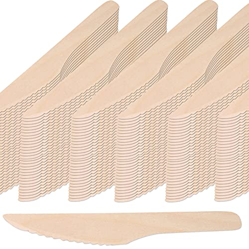 Cuchillos Desechables de Madera,Juego de 100,Cubiertos Biodegradables,Reciclables,16 cm